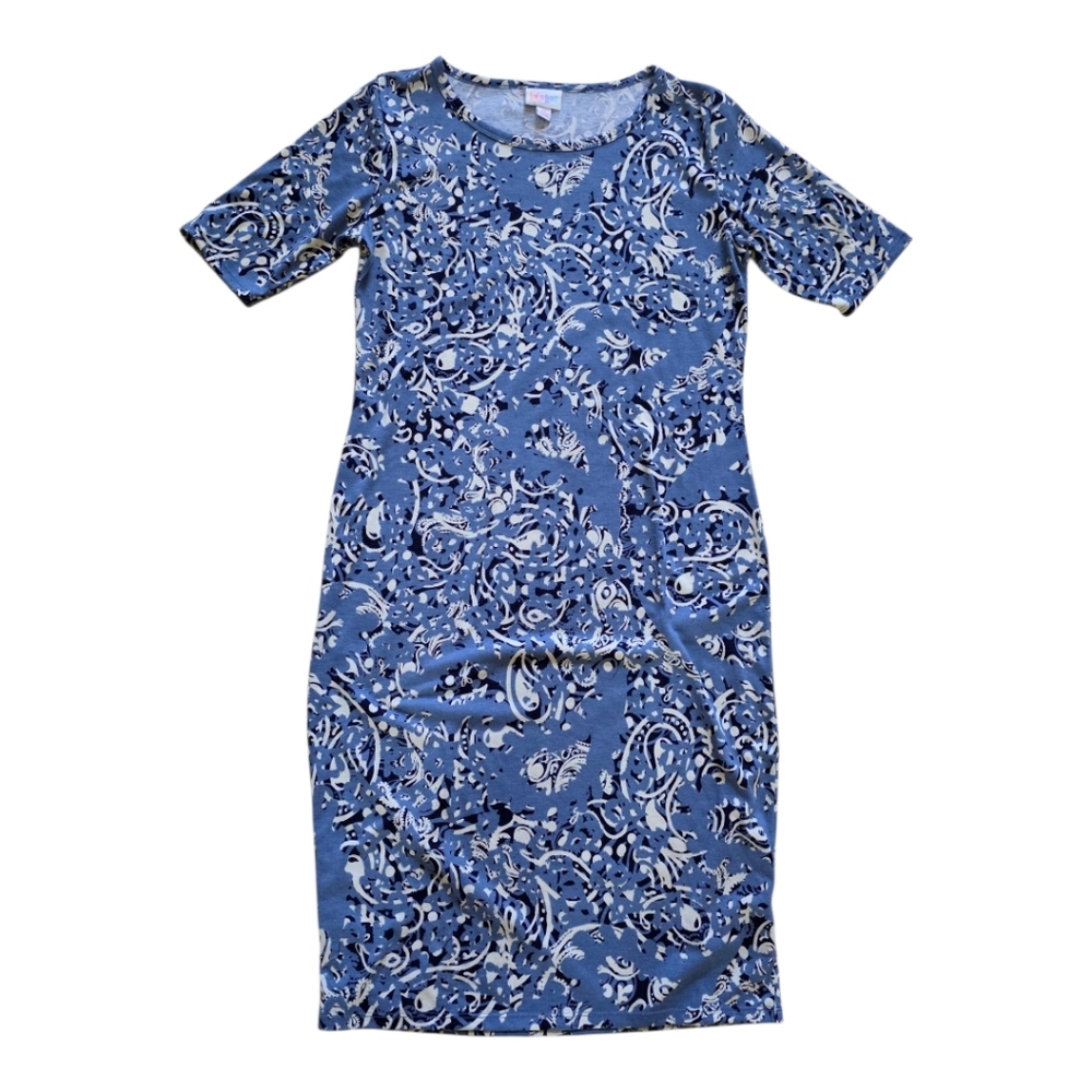 LULAROE‎ Julia Dress Blue White Prints - Size Medium